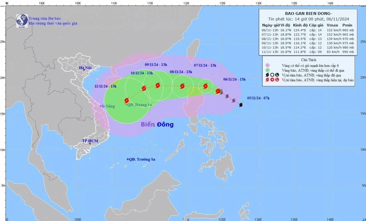 Tin bão gần Biển Đông: Bão Yinxing di chuyển theo hướng Tây, gió vùng tâm bão mạnh cấp 17