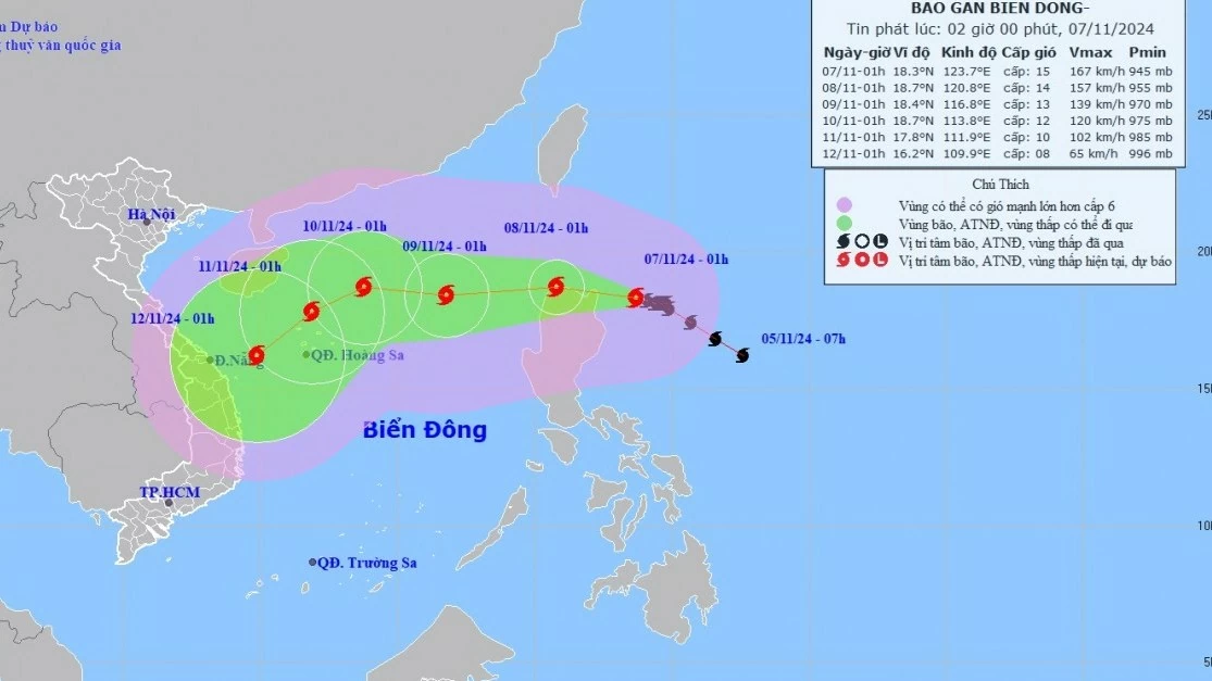 Dự báo ảnh hưởng của bão Yinxing: Phía Đông khu vực Bắc Biển Đông gió cấp 6-7, từ đêm 7/11, sóng cao 6-8m