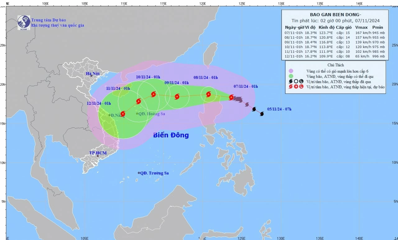 Dự báo ảnh hưởng của bão Yinxing: Từ đêm 7/11, phia Đông của Bắc Biển Đông, gió tâm bão cấp 11-13, sóng cao 6-8m