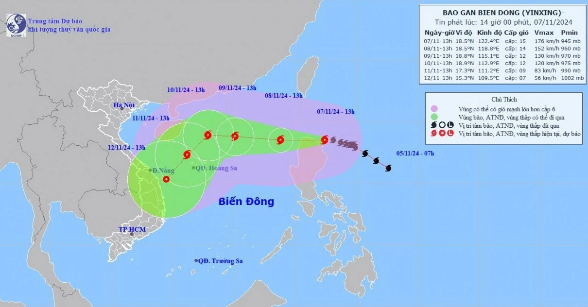 Dự báo bão Yinxing: Sắp vào Biển Đông, tàu thuyền trong vùng nguy hiểm chịu tác động của giông, lốc, gió mạnh, sóng lớn