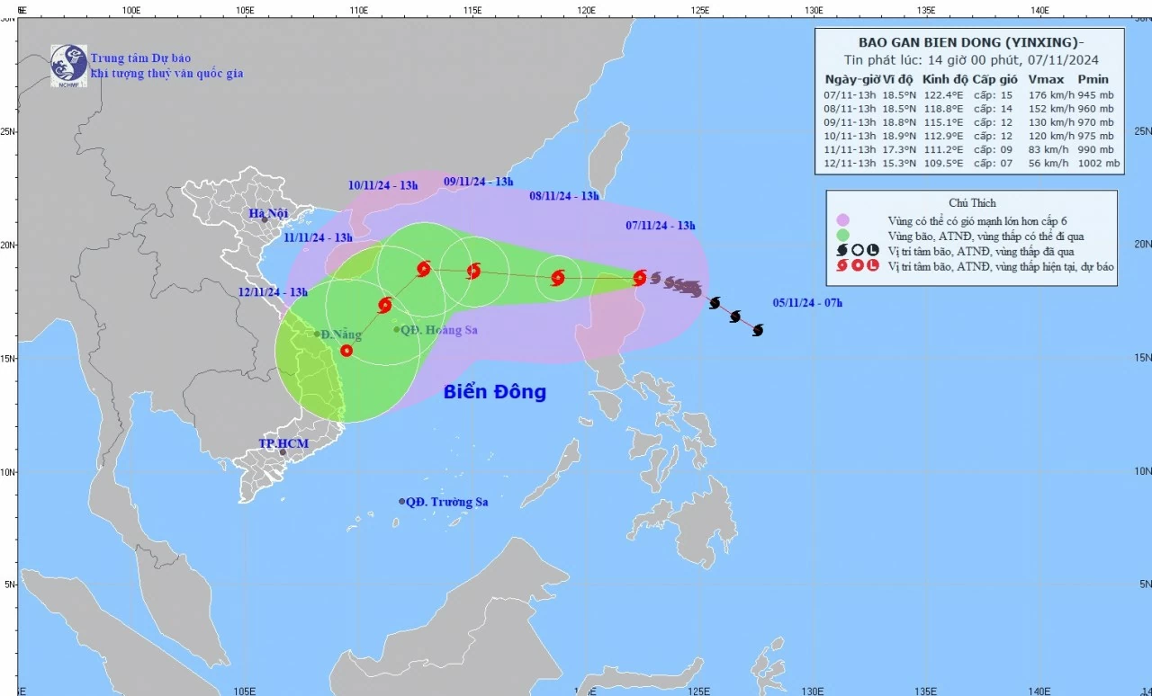 Dự báo bão Yinxing: Sắp vào Biển Đông