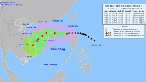 Dự báo: Bão số 7 có thể rất nguy hiểm với tàu thuyền trên khu vực Bắc và giữa Biển Đông, vùng biển ven bờ Trung-Nam Trung Bộ trong các ngày 8-12/11