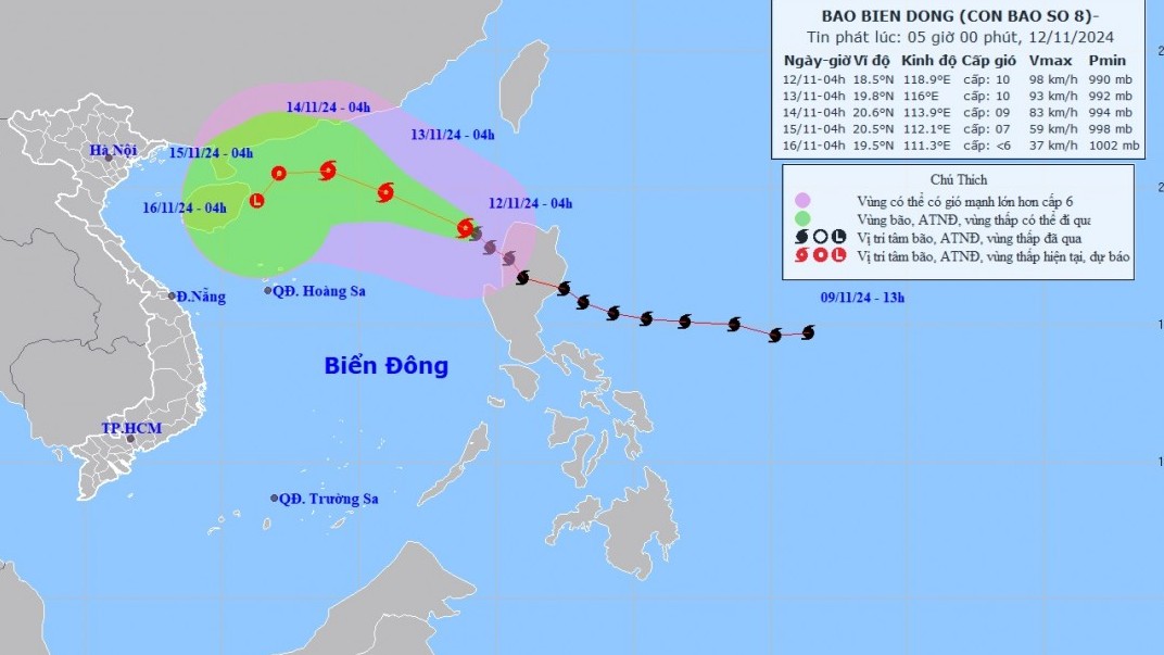 du bao bao so 8 tren vu ng bie n phia dong khu vuc bac bie n dong di chuyen theo huong tay bac