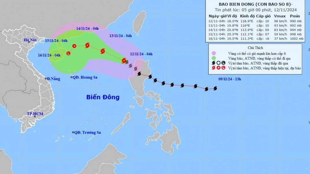 Dự báo bão số 8: Trên vùng biển phía Đông khu vực Bắc Biển Đông, di chuyển theo hướng Tây Bắc