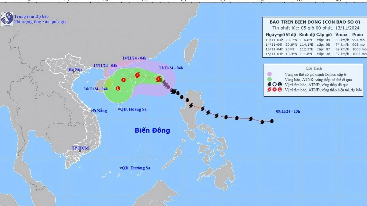 Dự báo bão số 8: Chủ yếu di chuyển theo hướng Tây Tây Bắc, trên vùng biển Đông Bắc của khu vực Bắc Biển Đông