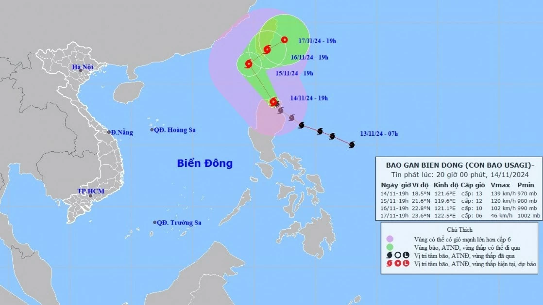 Tin bão gần Biển Đông: Bão Usagi trên vùng biển phía Bắc đảo Luzon, Philippines; sẽ đi vào phía Đông Bắc Biển Đông