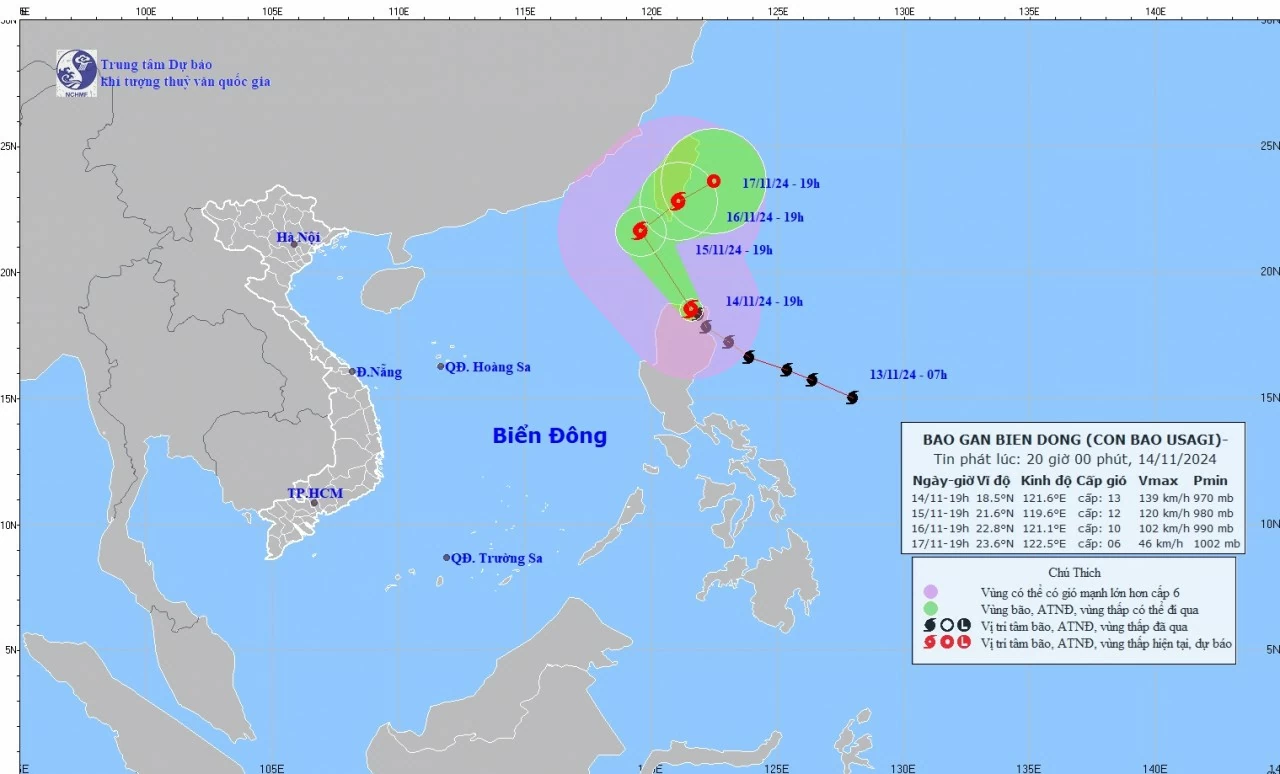 Tin bão gần Biển Đông: Bão Usagi trên vùng biển phía Bắc đảo Luzon, Philippines; sẽ đi vào phía Đông Bắc Biển Đông