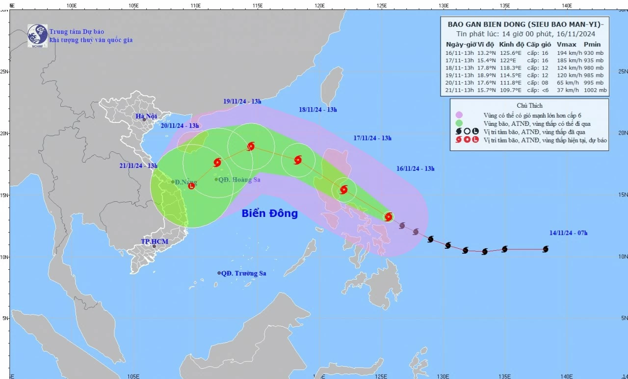 Dự báo diễn biến siêu bão Man-yi: Gió gần tâm bão giật cấp 17, sẽ đi vào Biển Đống và suy yếu dần