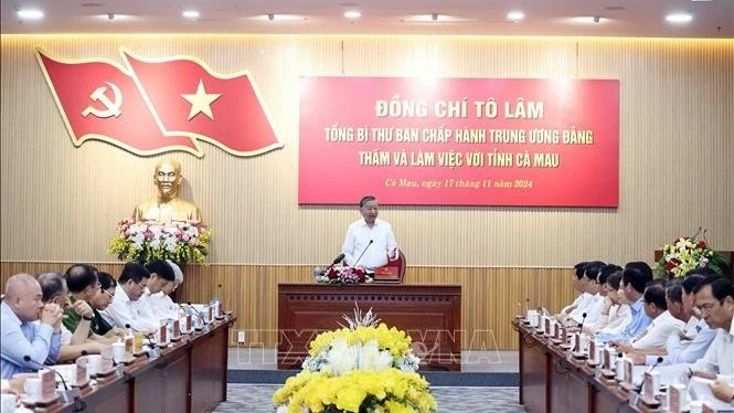 Tổng Bí thư Tô Lâm đề nghị Cà Mau tiếp tục đẩy nhanh tháo gỡ điểm nghẽn, rào cản cho phát triển