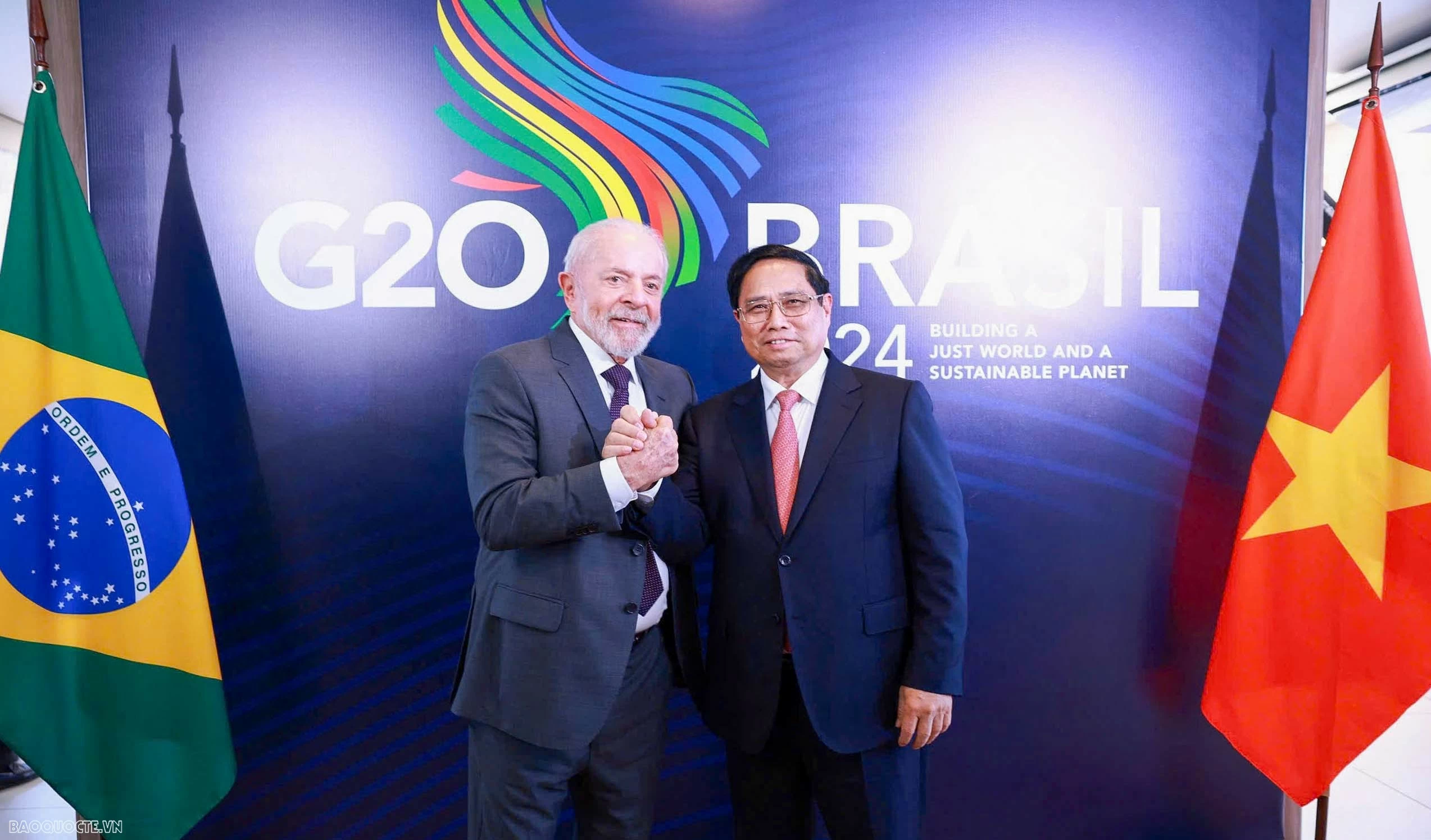 Thủ tướng Chính phủ Phạm Minh Chính và Tổng thống Brazil Luiz Inácio Lula da Silva trước hội đàm. (Ảnh: Dương Giang)