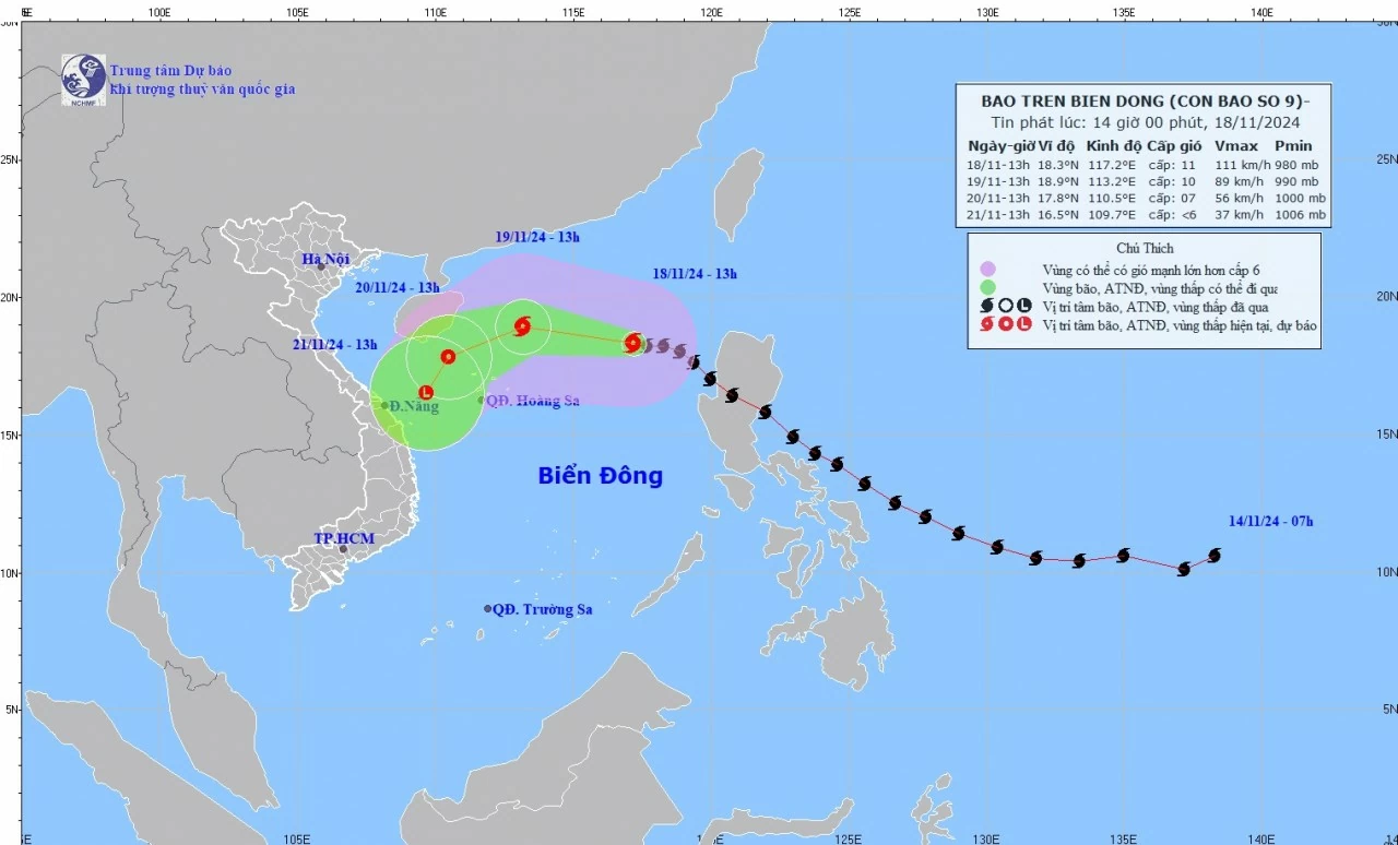 Dự báo thời tiết ngày mai (19/11): Nhiều nơi nắng, Bắc Bộ đêm, sáng sớm lạnh, vùng núi rét; Trung Bộ mưa to cục bộ; theo dõi chặt diễn biến bão số 9