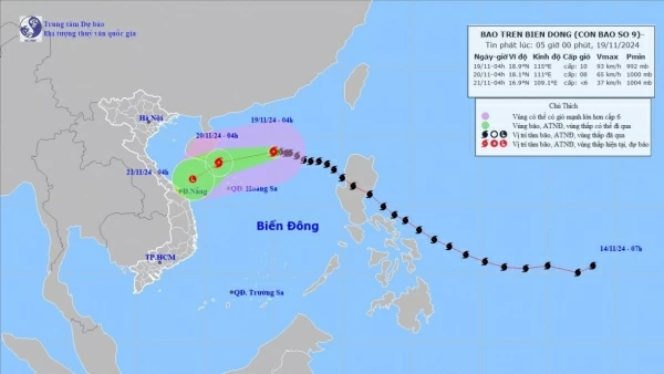 Dự báo bão số 9: Trên khu vực Bắc Biển Đông, gió vùng tâm bão giật cấp 12, sóng cao 5-7m