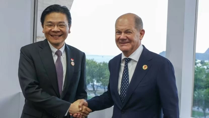 Thủ tướng Singapore Lawrence Wong (trái) gặp người đồng cấp Đức Olaf Scholz bên lề Hội nghị thượng đỉnh G20 tại Brazil ngày 18/11.(Nguồn: MDDI)