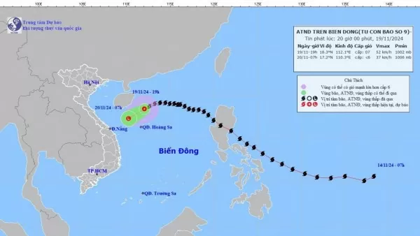 Tin áp thấp nhiệt đới trên vùng biển phía Tây khu vực Bắc Biển Đông, tàu thuyền trong vùng nguy hiểm chịu tác động của gió mạnh, sóng lớn