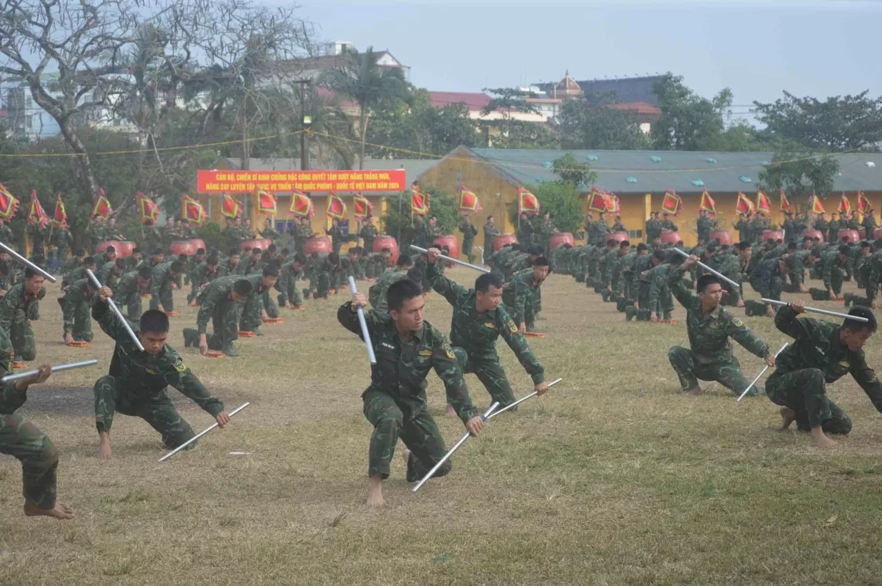 Binh chủng Đặc công sẽ trình diễn bốn nội dung bao gồm: Trống trận; võ trận, cờ trận; đồng diễn võ, xếp chữ; võ cổ truyền Việt Nam theo bố cục xuất quân, xung trận và khải hoàn. (Ảnh: Ngọc Anh)