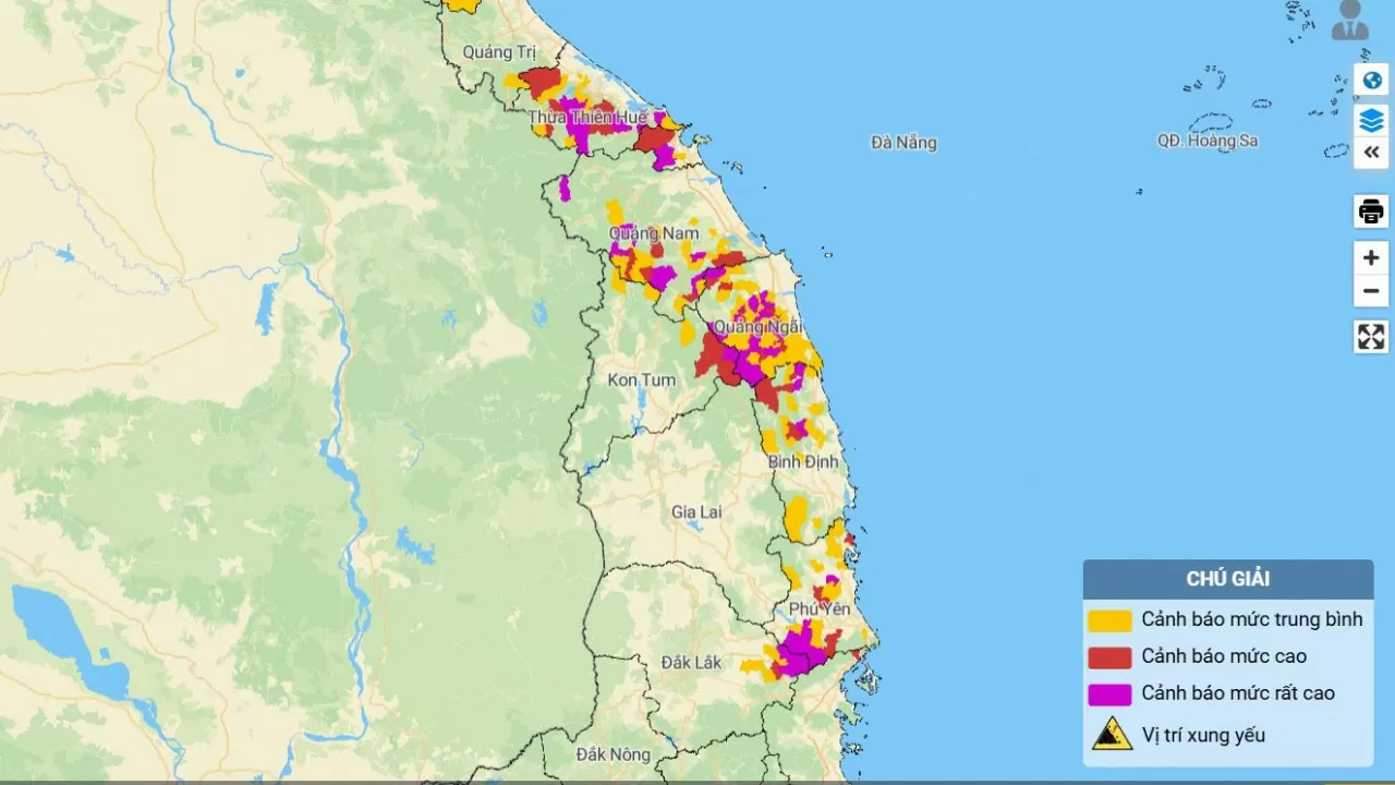 Dự báo thời tiết Bản đồ nguy cơ lũ quét, sạt lở đất đá trên các khu vực. (Nguồn: Trung tâm dự báo khí tượng thủy văn quốc gia))