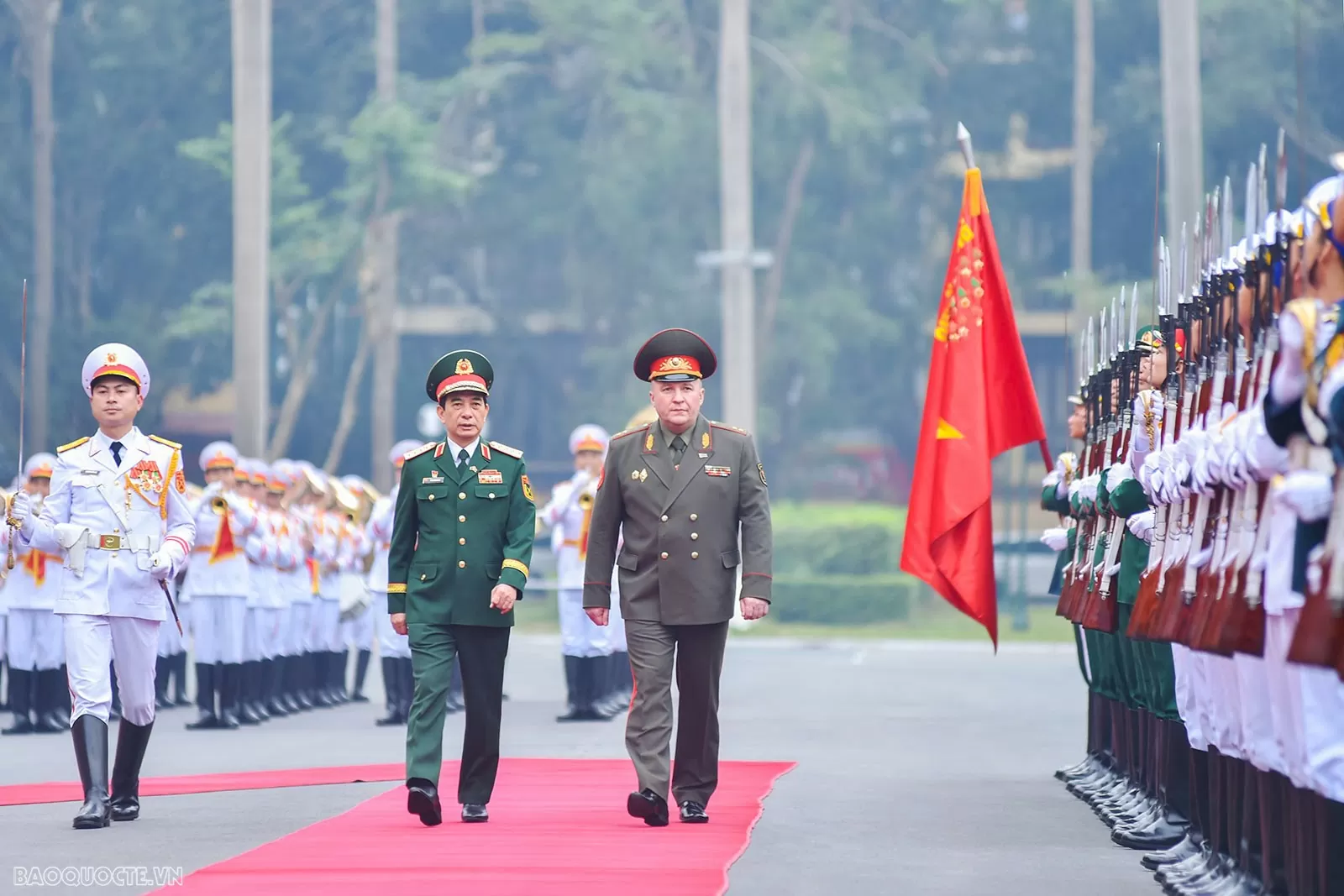 Toàn cảnh Đại tướng Phan Văn Giang đón, hội đàm với Bộ trưởng Quốc phòng Belarus Khrenin Viktor Gennadievich