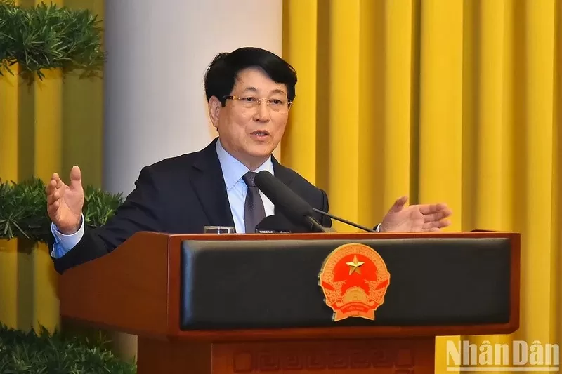 State President Luong Cuong addresses the meeting. (Photo: NDO)