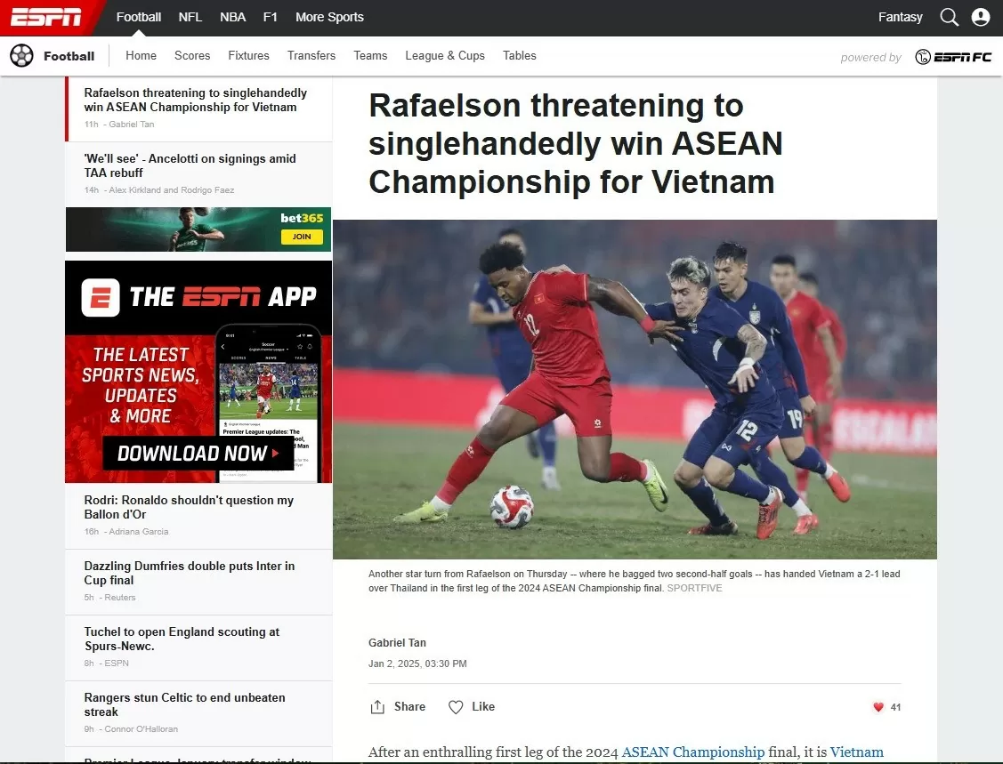 Bài viết dự đoán Xuân Son sẽ giúp đội tuyển Việt Nam vô địch ASEAN Cup trên ESPN châu Á. (Ảnh chụp màn hình)