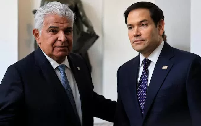 Tổng thống Panama Jose Raul Mulino (trái) tiếp Ngoại trưởng Mỹ Marco Rubio tại thành phố Panama ngày 2/2. (Nguồn: Văn phòng báo chí Phủ Tổng thống Panama)
