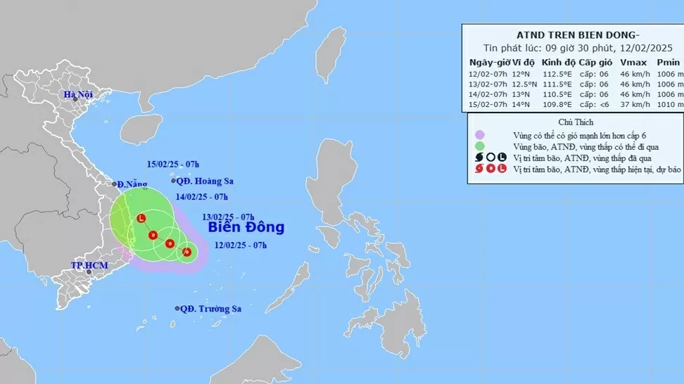 Dự báo áp thấp nhiệt đới trên Biển Đông: Khu vực phía Tây Bắc quần đảo Trường Sa, gió giật cấp 8