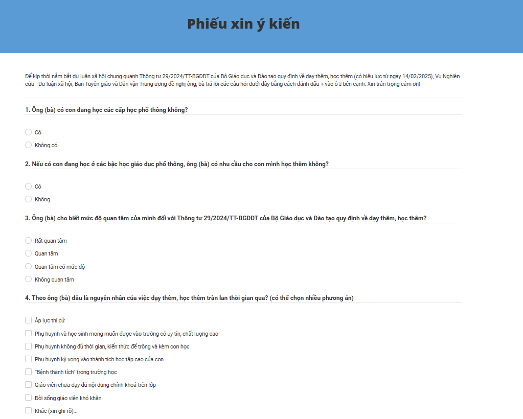 Khảo sát ý kiến dư luận về Thông tư 29 quy định dạy thêm, học thêm Khảo sát ý kiến dư luận về Thông tư 29 quy định dạy thêm, học thêm