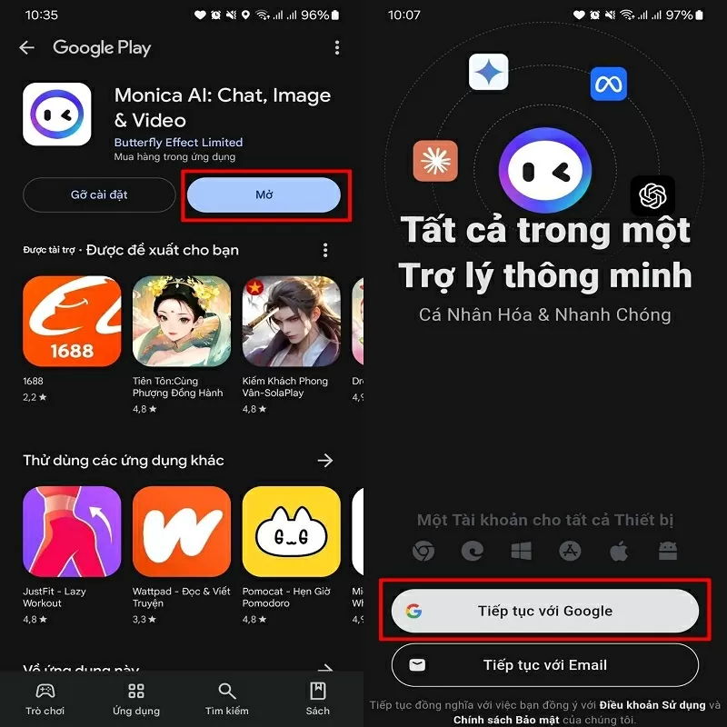 Mở ứng dụng Monica lên và tiến hành đăng nhập Mở ứng dụng Monica lên và tiến hành đăng nhập