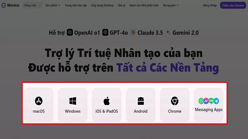 Monica hỗ trợ tất cả các nên tảng trực tuyến Monica hỗ trợ tất cả các nên tảng trực tuyến