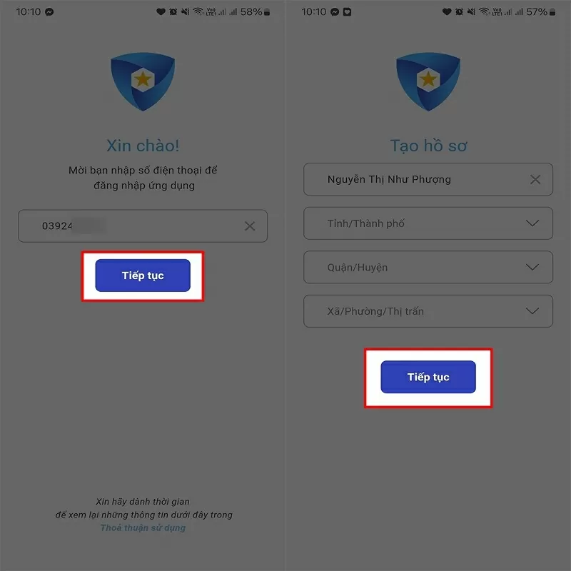 Điền số điện thoại và thông tin của bạn vào để tạo hồ sơ