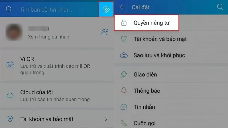 Vào  trangCá nhân, chọn Cài đặt và chọn Quyền riêng tư