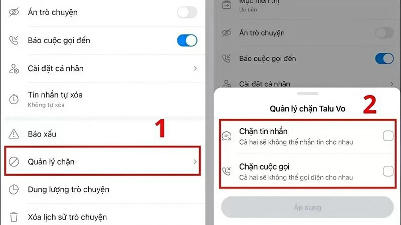 Chọn Chặn tin nhắn và Chặn cuộc gọi
