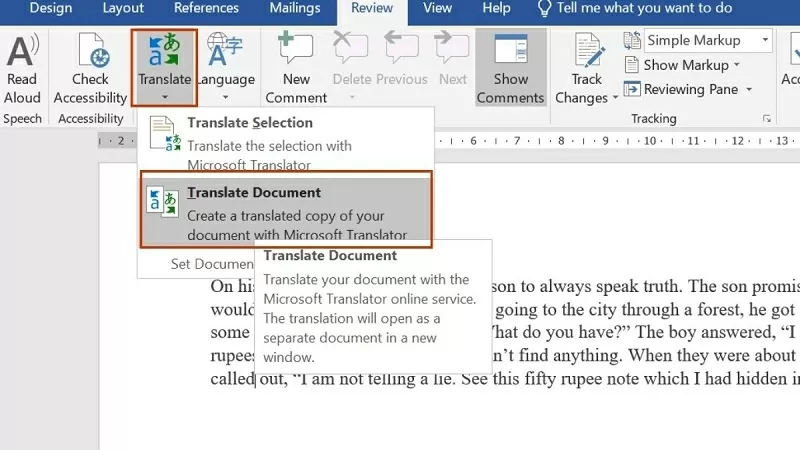 Nhấn chọn Translate Document để dịch toàn văn bản