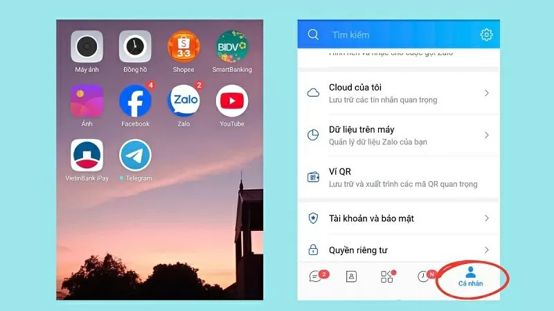 Mở Zalo lên và chọn mục Cá nhân