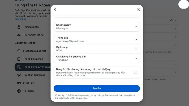 Nhấn chọn Tạo file là hoàn tất