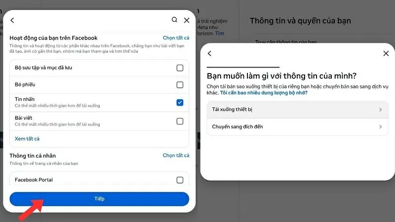 tích vào mục Tin nhắn và chọn Tải xuống thiết bị