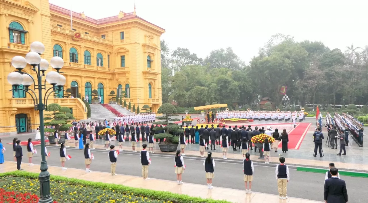 Phủ Chủ tịch, nơi Thủ tướng Phạm Minh Chính chủ trì Lễ đón Thủ tướng Singapore Lawrence Wong.(Ảnh:Thành Long)