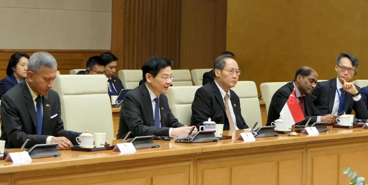 Thủ tướng Singapore Lawrence Wong cảm ơn sự đón tiếp nồng hậu của Thủ tướng Chính phủ.(Ảnh:Thành Long)