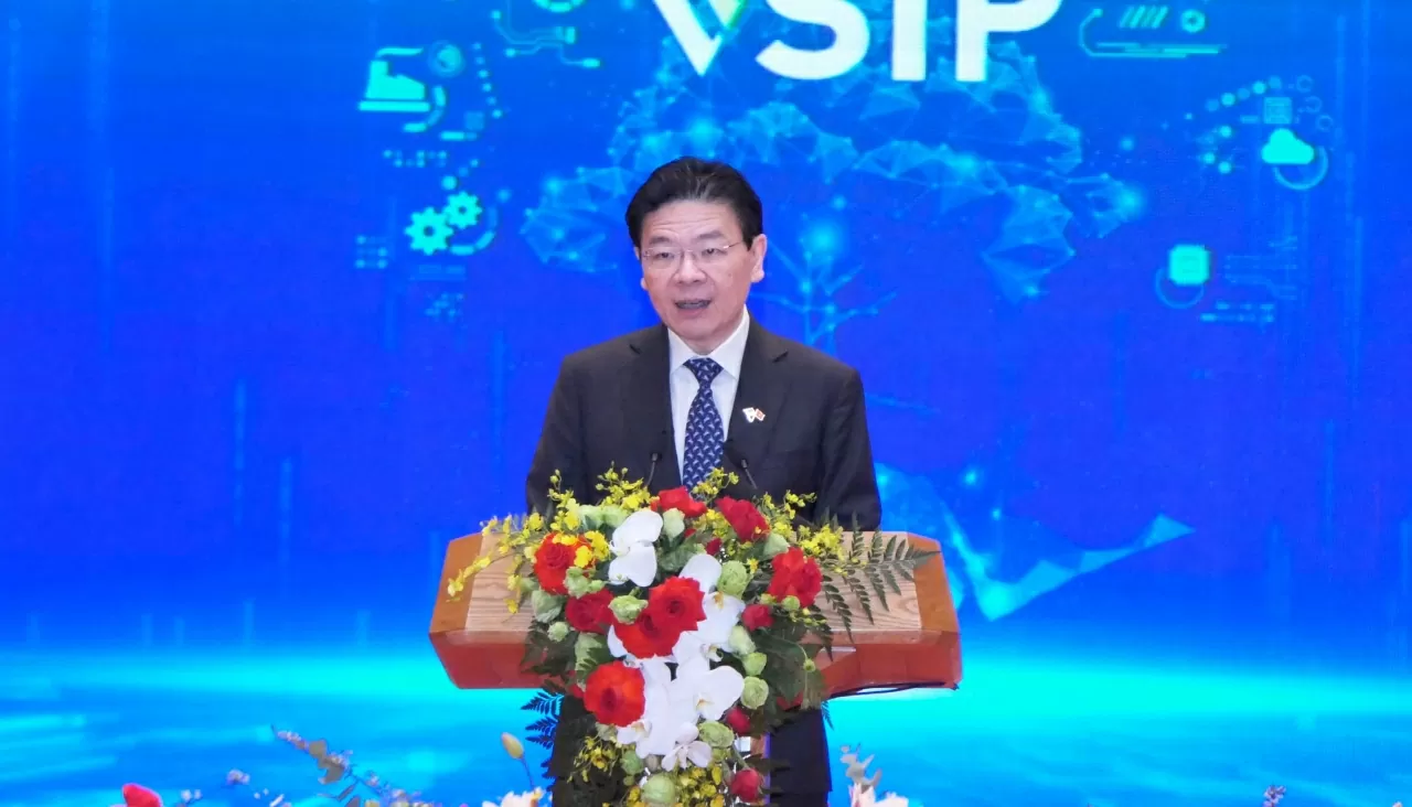 Thủ tướng Singapore Lawrence Wong bày tỏ vui mừng chứng kiến lễ khởi công xây dựng VSIP Thái Bình.(Ảnh:Thành Long) 