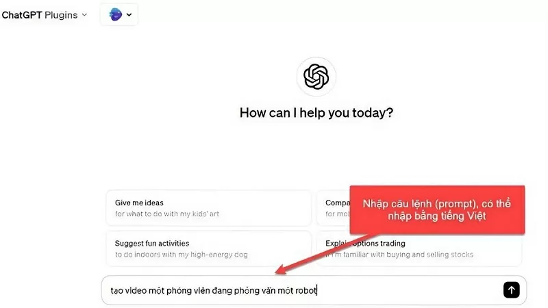 Nhập lệnh mô tả nội dung