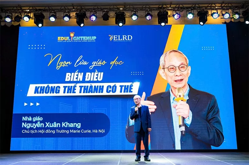 Teacher Nguyễn Xuân Khang shared the story of transforming the impossible into reality through the journey of building the Marie Curie School.