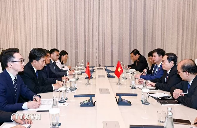 NA Chairman Tran Thanh Man receives Vice Chairman of China's NPC Standing Committee in Tashkent