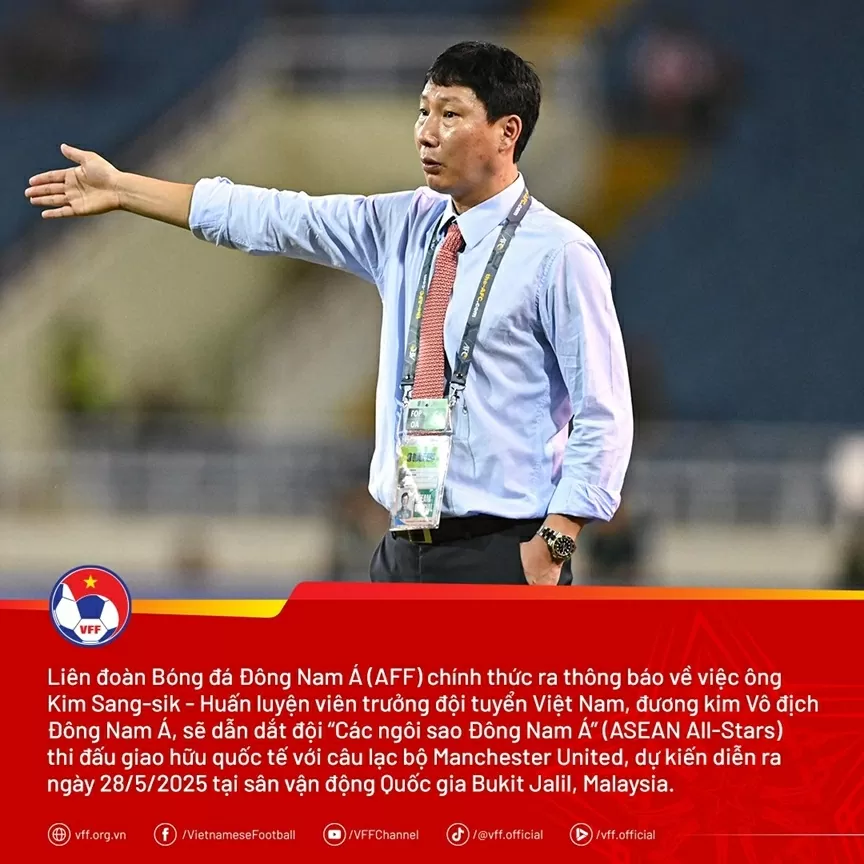 HLV Kim Sang Sik dẫn dắt đội ASEAN All-Stars đấu giao hữu MU