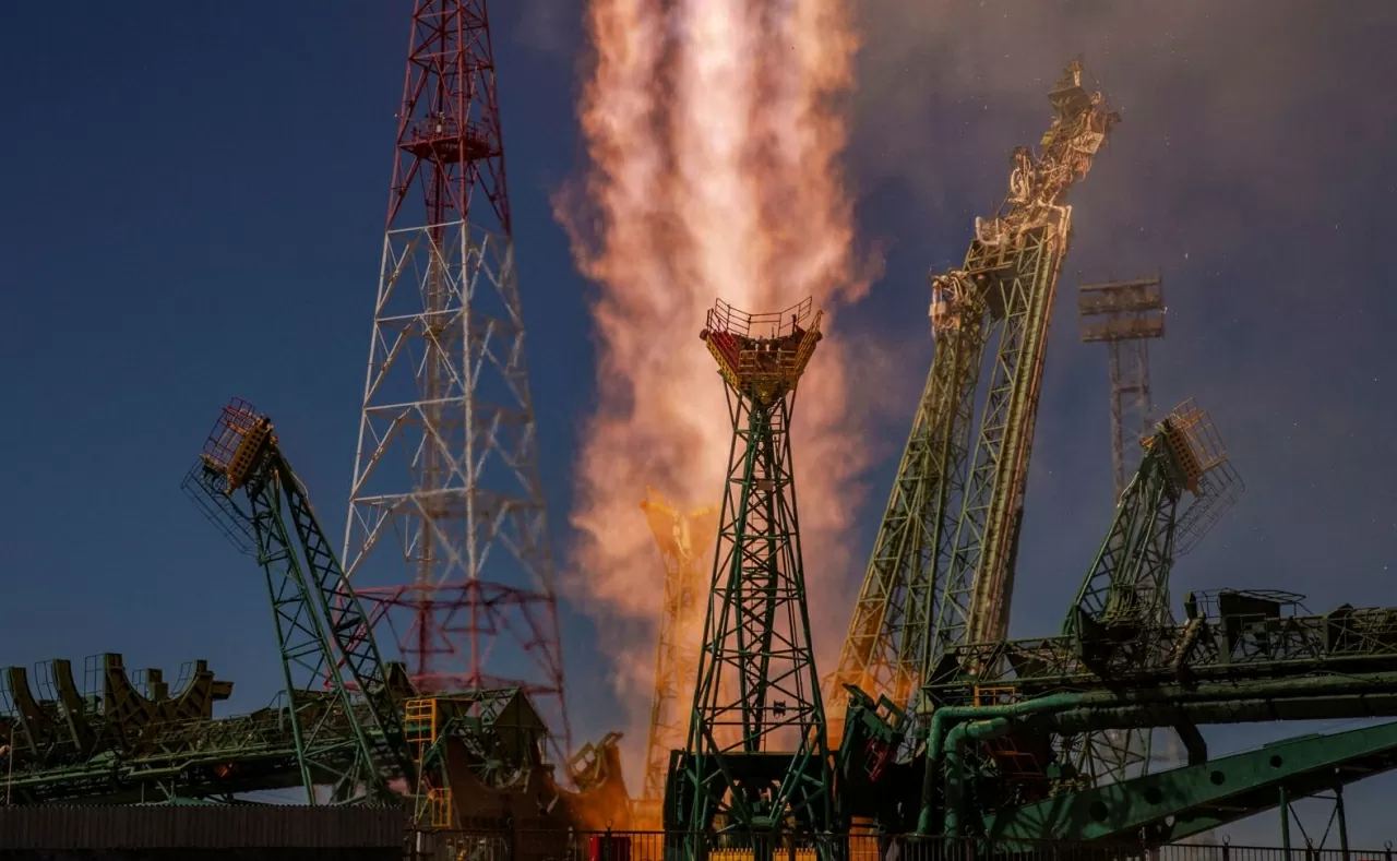 Tàu vũ trụ Soyuz MS-27 được phóng đi từ Sân bay vũ trụ Baikonur ở Kazakhstan vào thứ Ba, ngày 8 tháng 4. Tàu chở theo ba phi hành gia lên Trạm Vũ trụ Quốc tế. (Nguồn: Reuters)