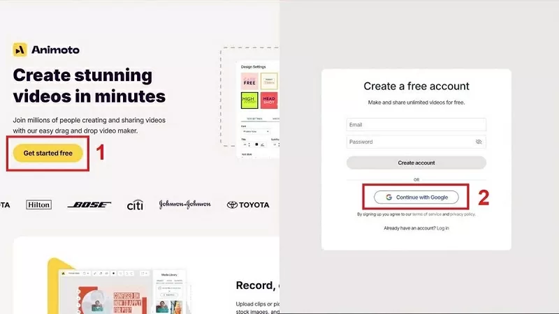 Đăng nhập vào Animoto 
