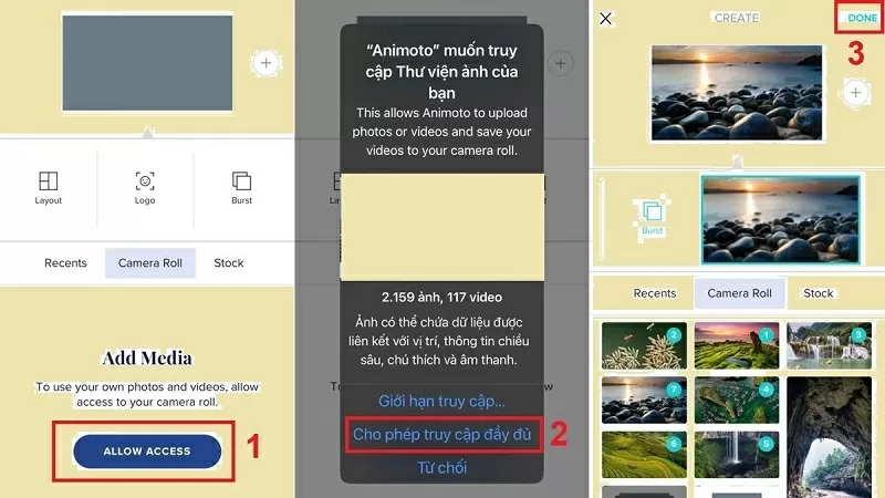 Hướng dẫn tải ảnh lên Animoto app trên di động