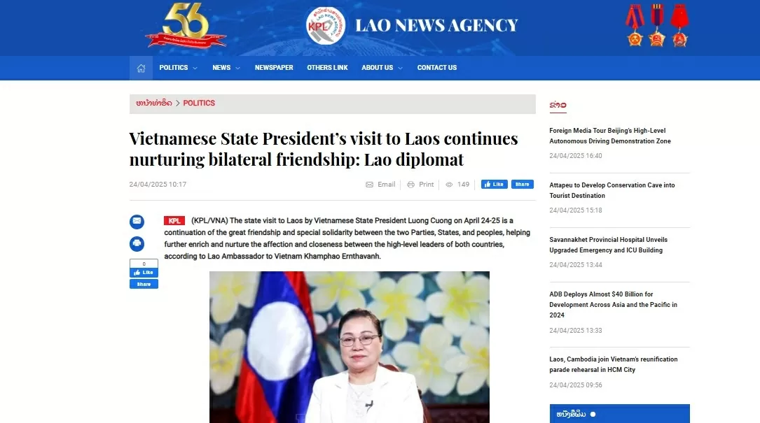 Đại sứ Khamphao Ernthavanh: Chuyến thăm của Chủ tịch nước Lương Cường vun đắp tình hữu nghị đặc biệt Việt Nam-Lào