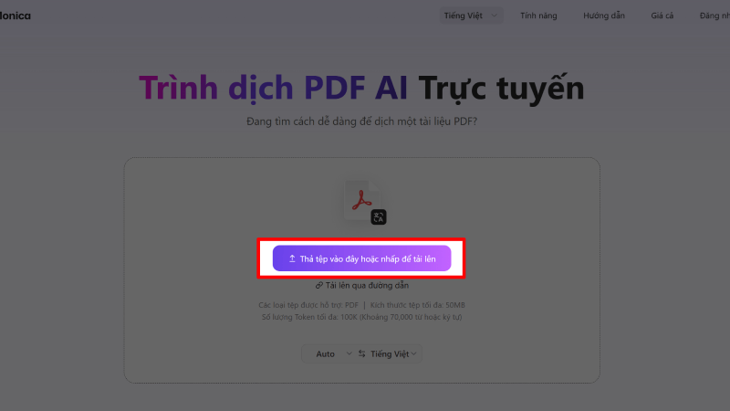 Tải lên file PDF cần dịch