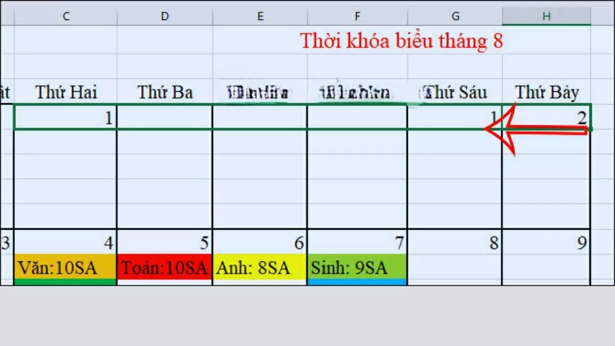 Kéo chuột để Excel tự động điền các ngày tiếp theo
