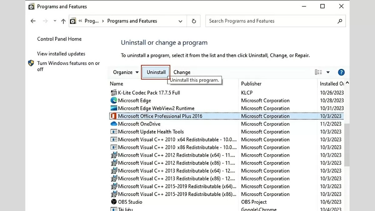 Nhấn Uninstall để thực hiện việc gỡ cài đặt