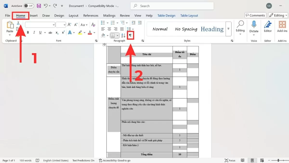 Nhấn tổ hợp Ctrl + Shift + 8 hoặc chọn biểu tượng Paragraph (dấu ¶) Nhấn tổ hợp Ctrl + Shift + 8 hoặc chọn biểu tượng Paragraph (dấu ¶)